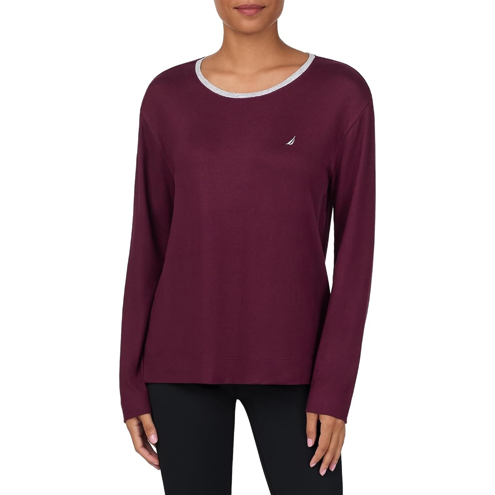 image:imageNautica Womens Long Sleeve Crewneck Pajama Top Lightweight Soft and Cozy PJ Shirt Sweater Knit Sleepwear amp LoungewearBurgundy