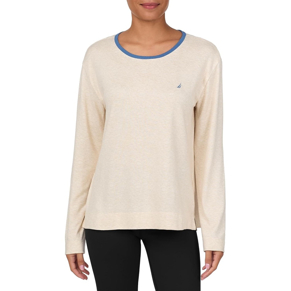 image:imageNautica Womens Long Sleeve Crewneck Pajama Top Lightweight Soft and Cozy PJ Shirt Sweater Knit Sleepwear amp LoungewearOatmeal Heather