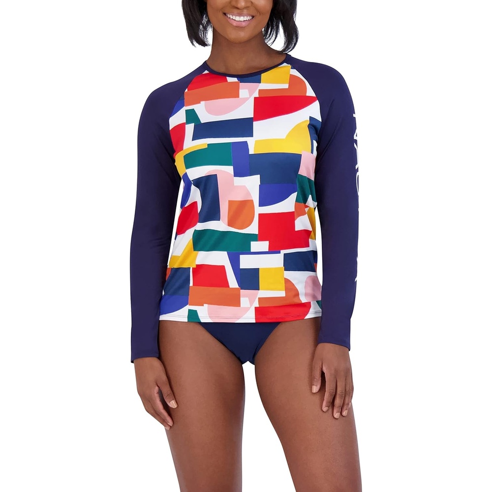 image:imageNautica Womens Long Sleeve Rashguard QuickDry UPF Protection Swim Shirt Pool Beach Hiking Yoga VolleyballBlock Multi