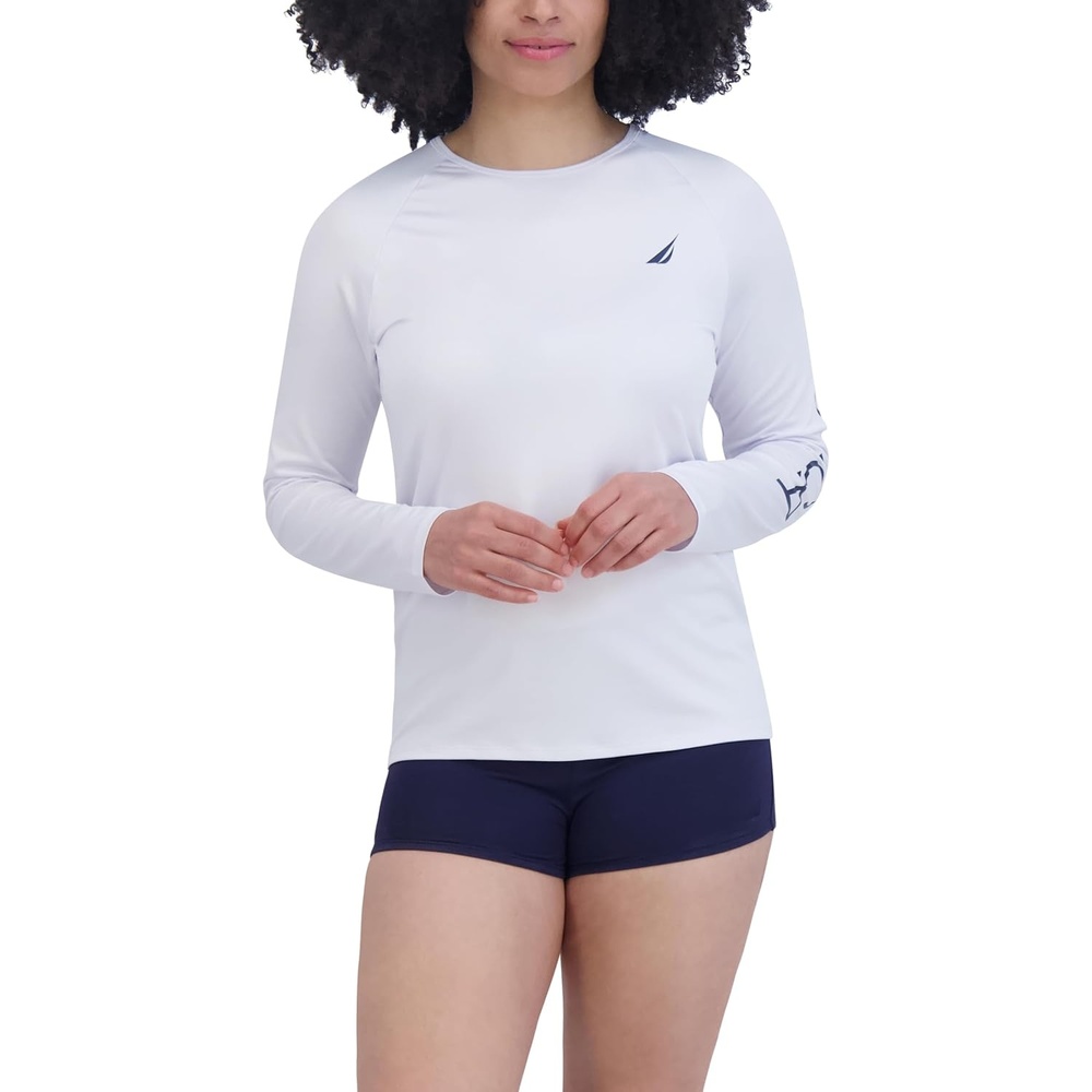 image:imageNautica Womens Long Sleeve Rashguard  QuickDry UPF Protection Swim Shirt Pool Beach Hiking Yoga VolleyballCloud