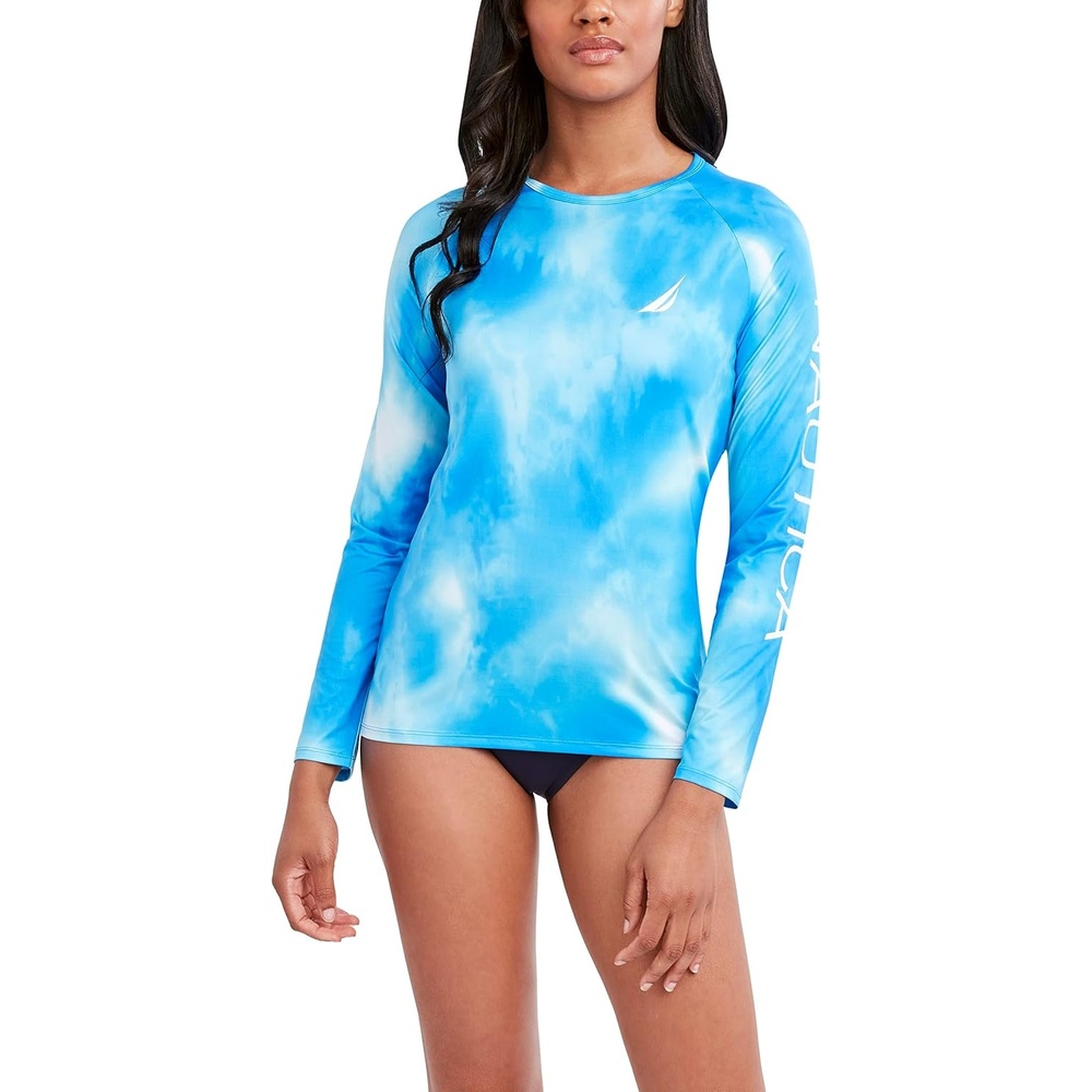 image:imageNautica Womens Long Sleeve Rashguard QuickDry UPF Protection Swim Shirt Pool Beach Hiking Yoga VolleyballTie Dye
