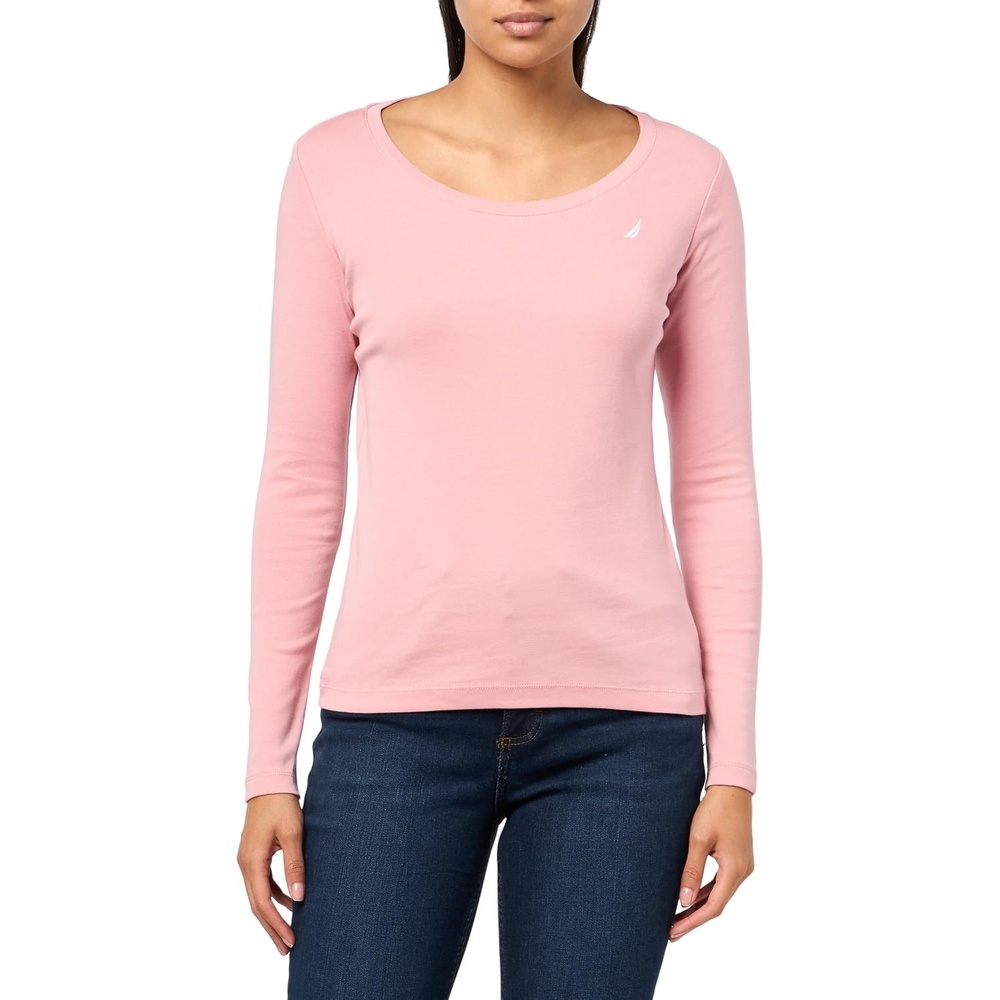 image:imageNautica Womens Long Sleeve Solid Scoop Neck Cotton TShirtBridal Rose