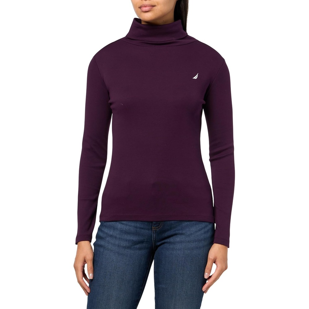 image:imageNautica Womens Long Sleeve Solid Turtleneck ShirtAubergine