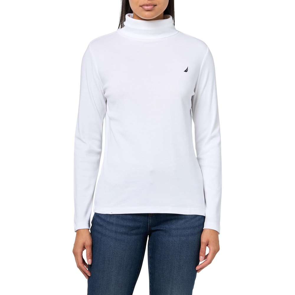 image:imageNautica Womens Long Sleeve Solid Turtleneck ShirtBright White