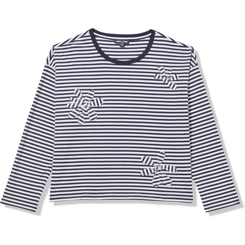 image:imageNautica Womens Long Sleeve Striped Cotton TopNight SkyBright White