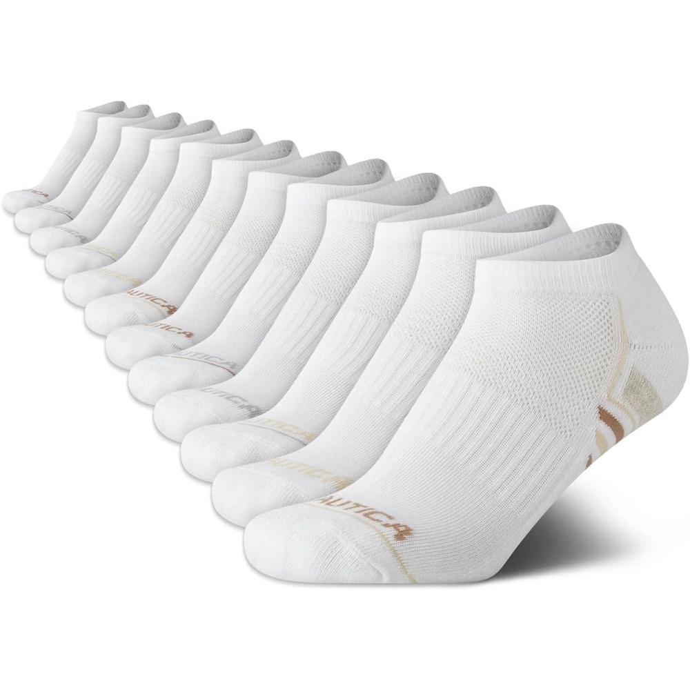 image:imageNautica Womens Low Cut Socks 12 Pack Breathable Mesh Cushioned Athletic Performance No Show Socks for WomenAll White