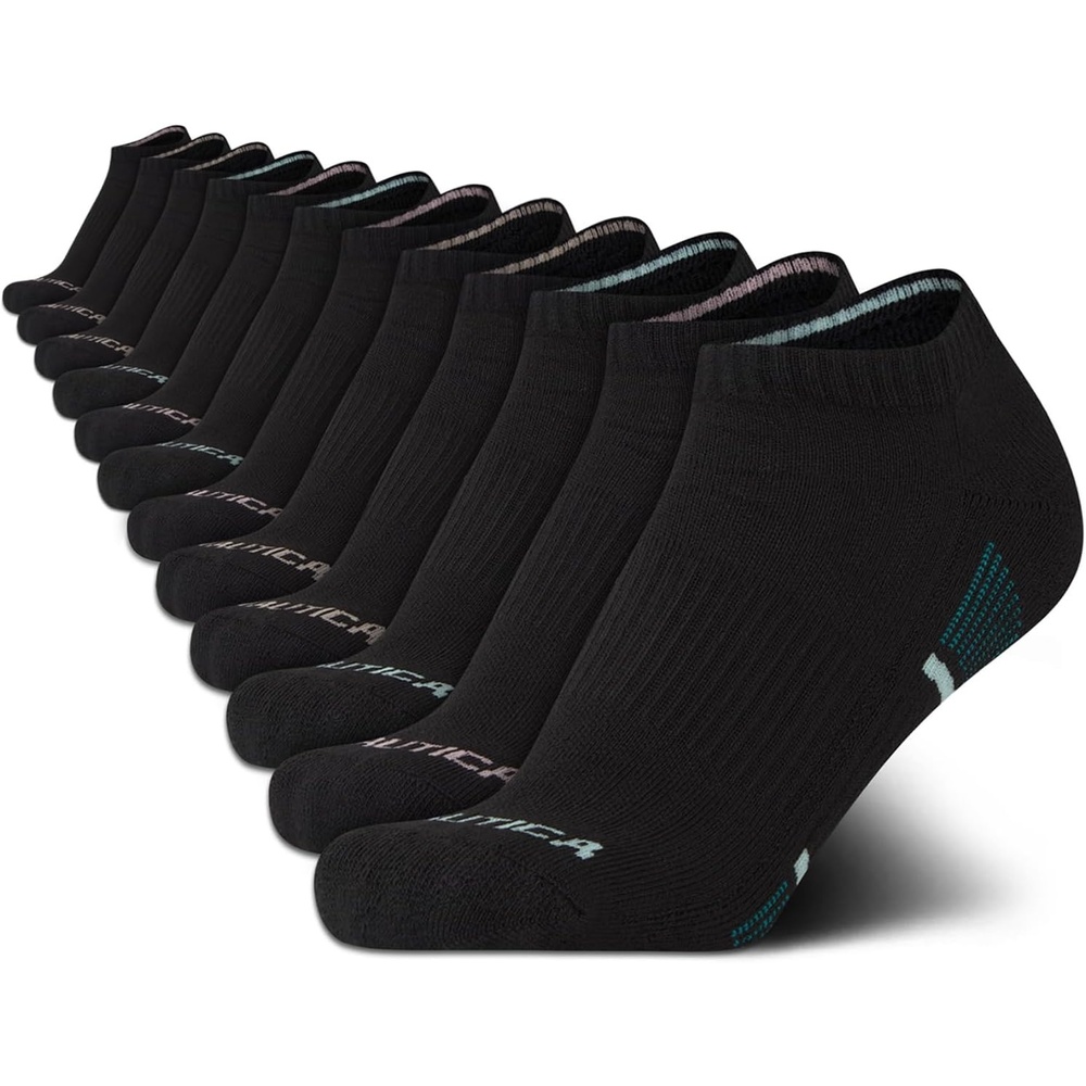 image:imageNautica Womens Low Cut Socks 12 Pack Breathable Mesh Cushioned Athletic Performance No Show Socks for WomenBlack