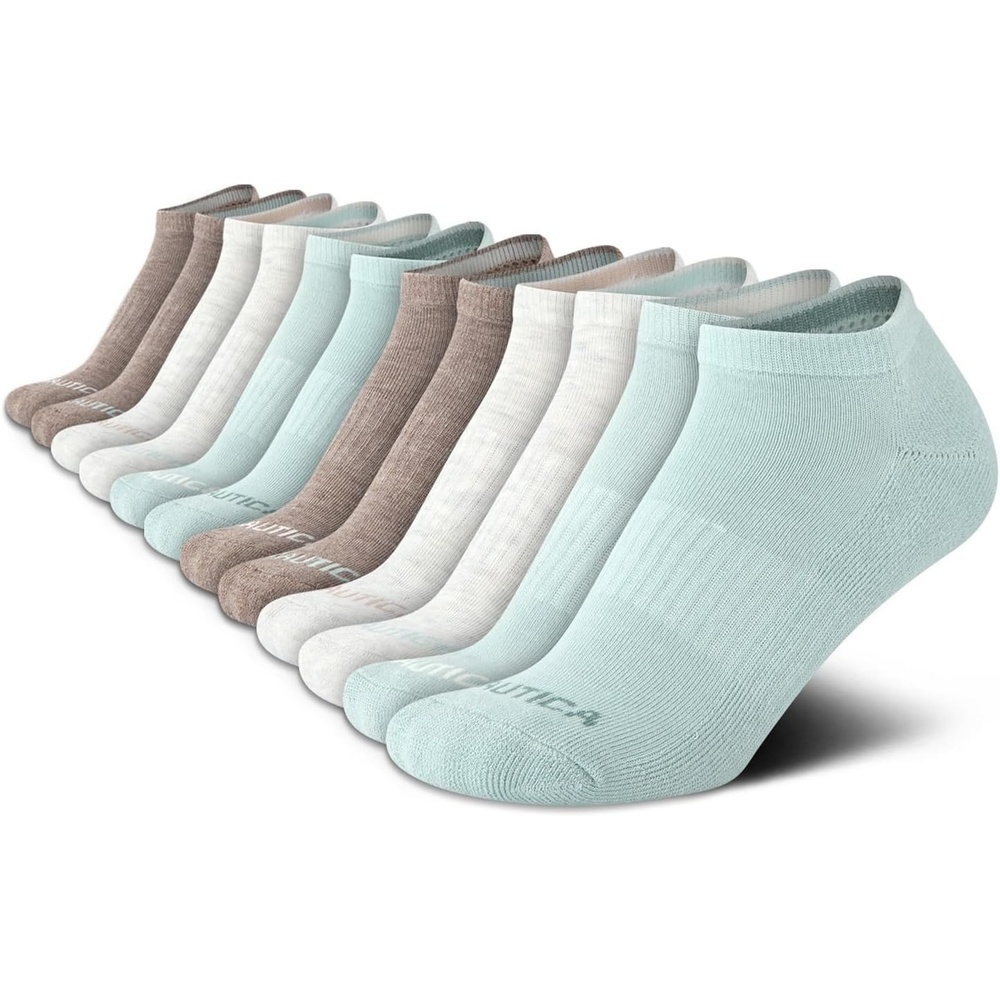 image:imageNautica Womens Low Cut Socks 12 Pack Breathable Mesh Cushioned Athletic Performance No Show Socks for WomenGreen Assorted