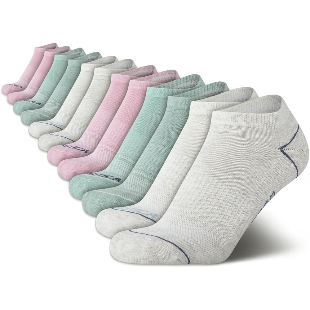 image:imageNautica Womens Low Cut Socks 12 Pack Breathable Mesh Cushioned Athletic Performance No Show Socks for WomenOatmealHeather Grey Assorted