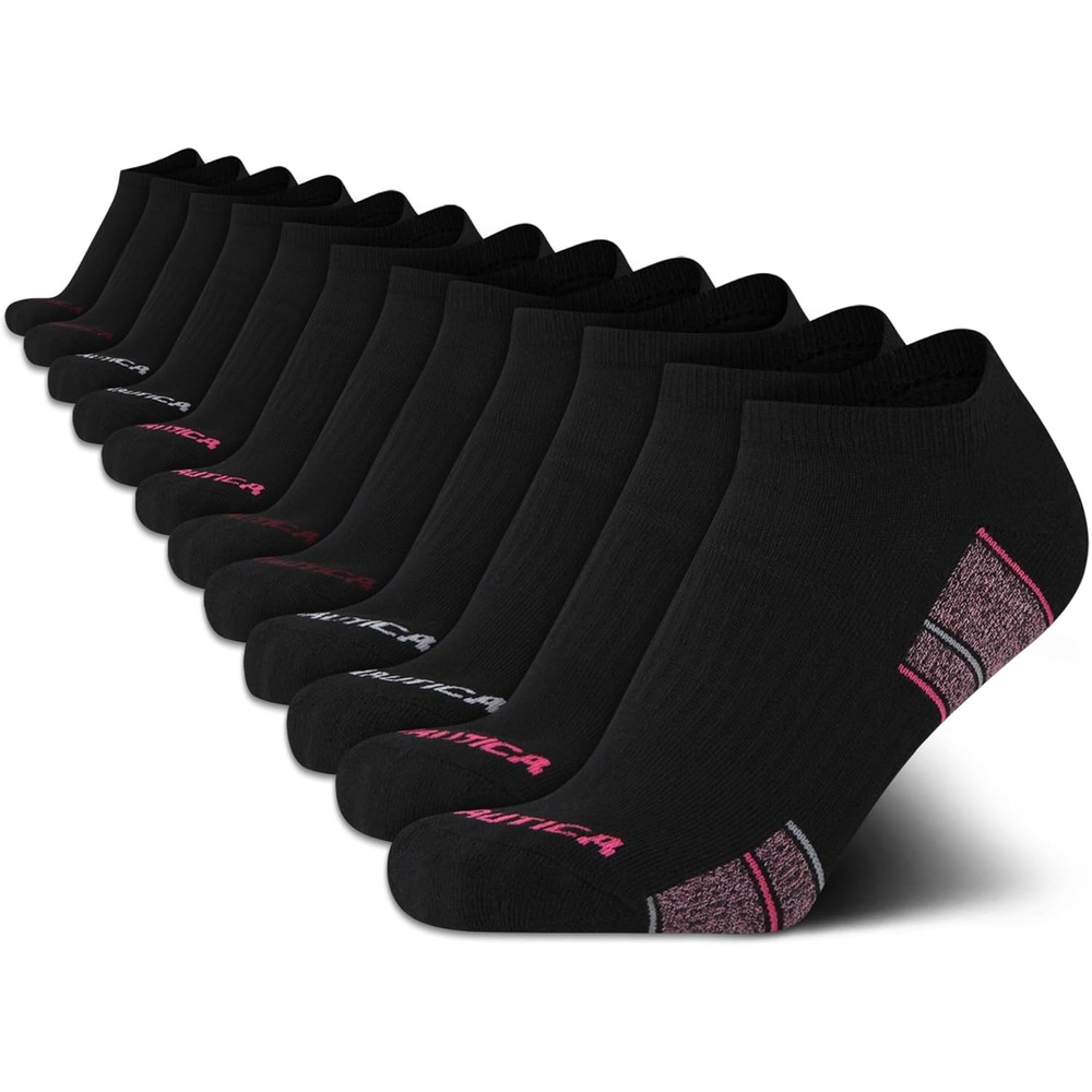 image:imageNautica Womens Low Cut Socks 12 Pack Breathable Mesh Cushioned Athletic Performance No Show Socks for WomenSolid Black