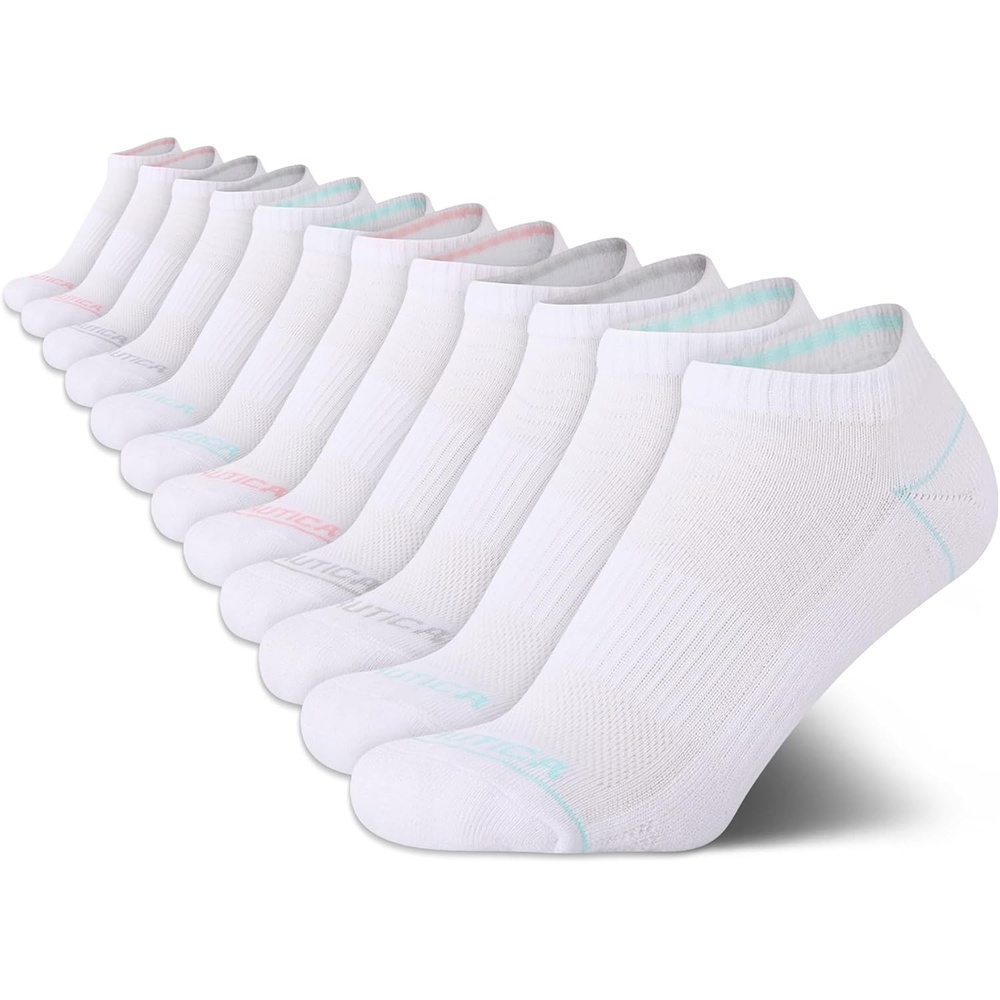 image:imageNautica Womens Low Cut Socks  12 Pack Breathable Mesh Cushioned Athletic Performance No Show Socks for WomenWhite Logo