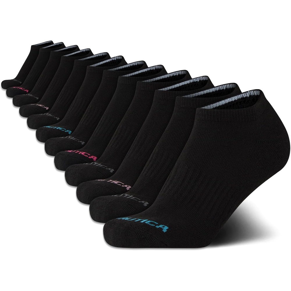 image:imageNautica Womens Low Cut Socks 12 Pack Moisture Wicking Cushioned Athletic No Show Socks for WomenArgyle Black