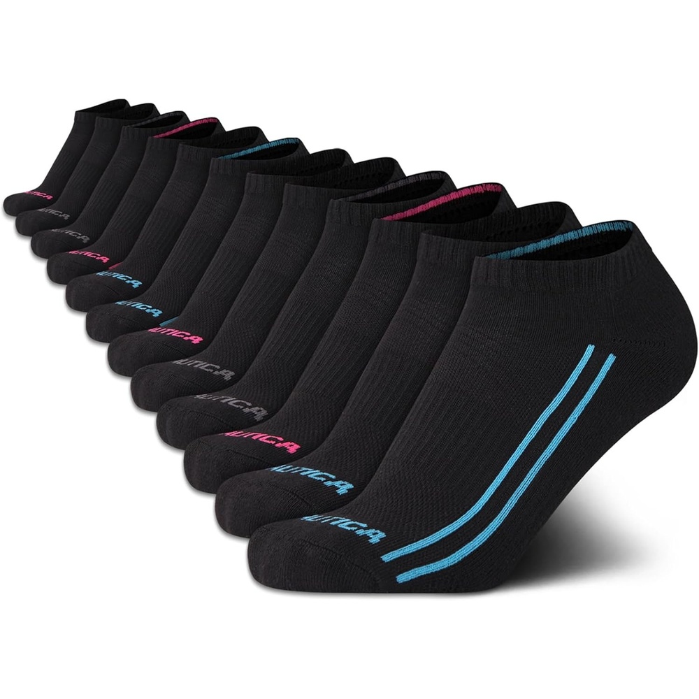 image:imageNautica Womens Low Cut Socks 12 Pack Moisture Wicking Cushioned Athletic No Show Socks for WomenBlack Lines