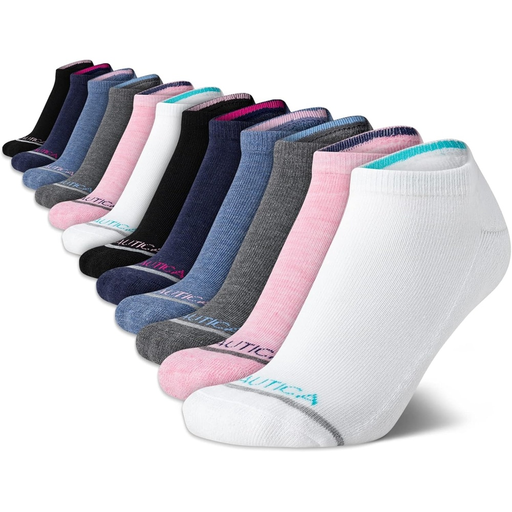image:imageNautica Womens Low Cut Socks 12 Pack Moisture Wicking Cushioned Athletic No Show Socks for WomenPink Assorted