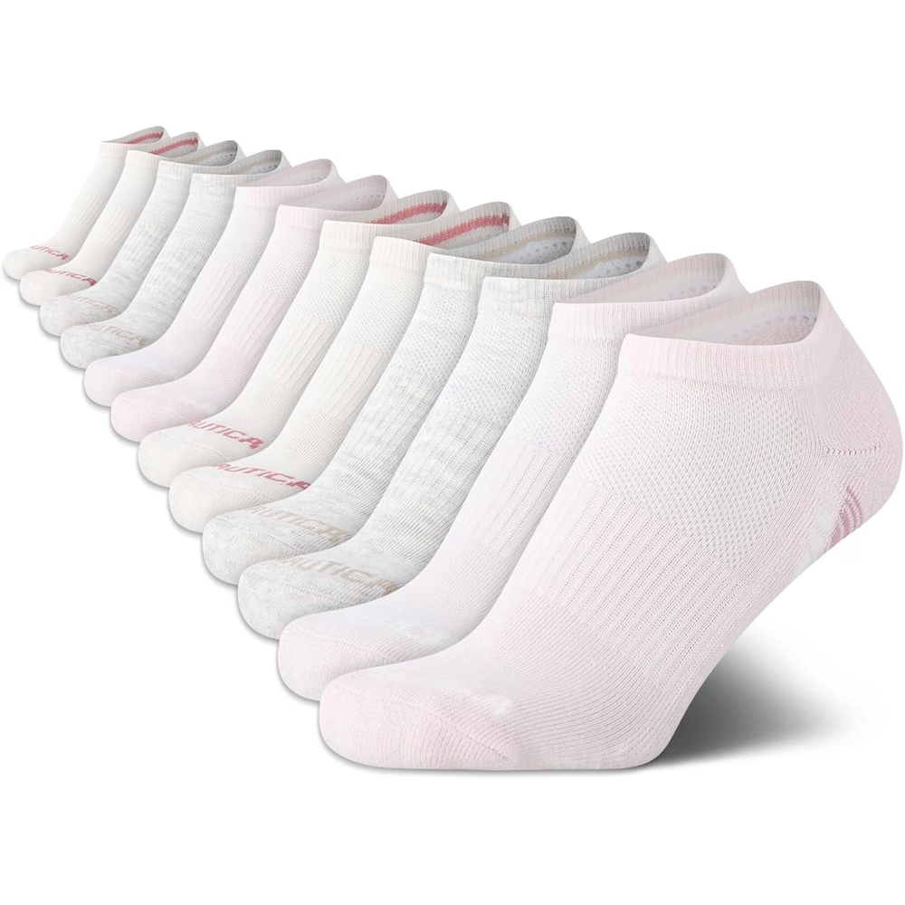 image:imageNautica Womens Low Cut Socks  12 Pack Moisture Wicking Cushioned Athletic No Show Socks for WomenPink Oatmeal