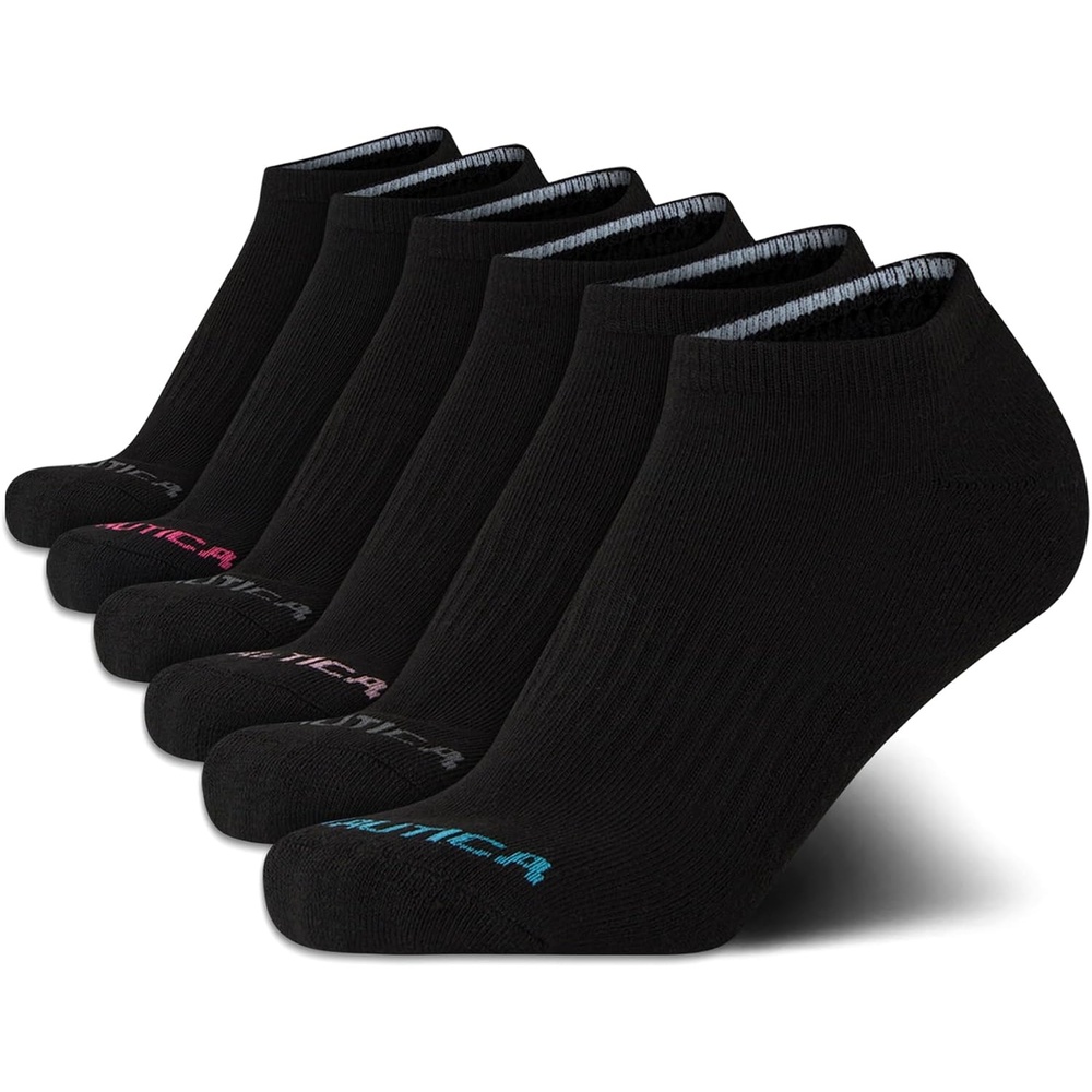 image:imageNautica Womens Low Cut Socks 6 Pack Breathable Mesh Cushioned Athletic Performance No Show Socks for WomenArgyle Black