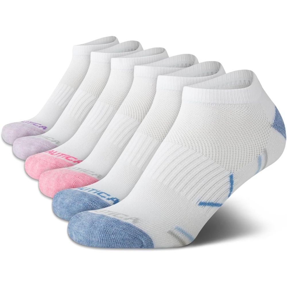 image:imageNautica Womens Low Cut Socks 6 Pack Breathable Mesh Cushioned Athletic Performance No Show Socks for WomenBasic White