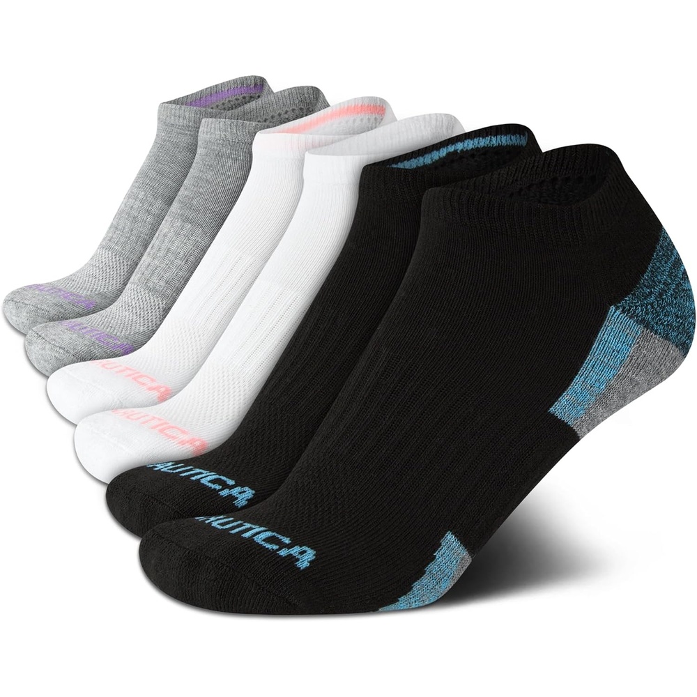 image:imageNautica Womens Low Cut Socks 6 Pack Breathable Mesh Cushioned Athletic Performance No Show Socks for WomenBlack Assortment