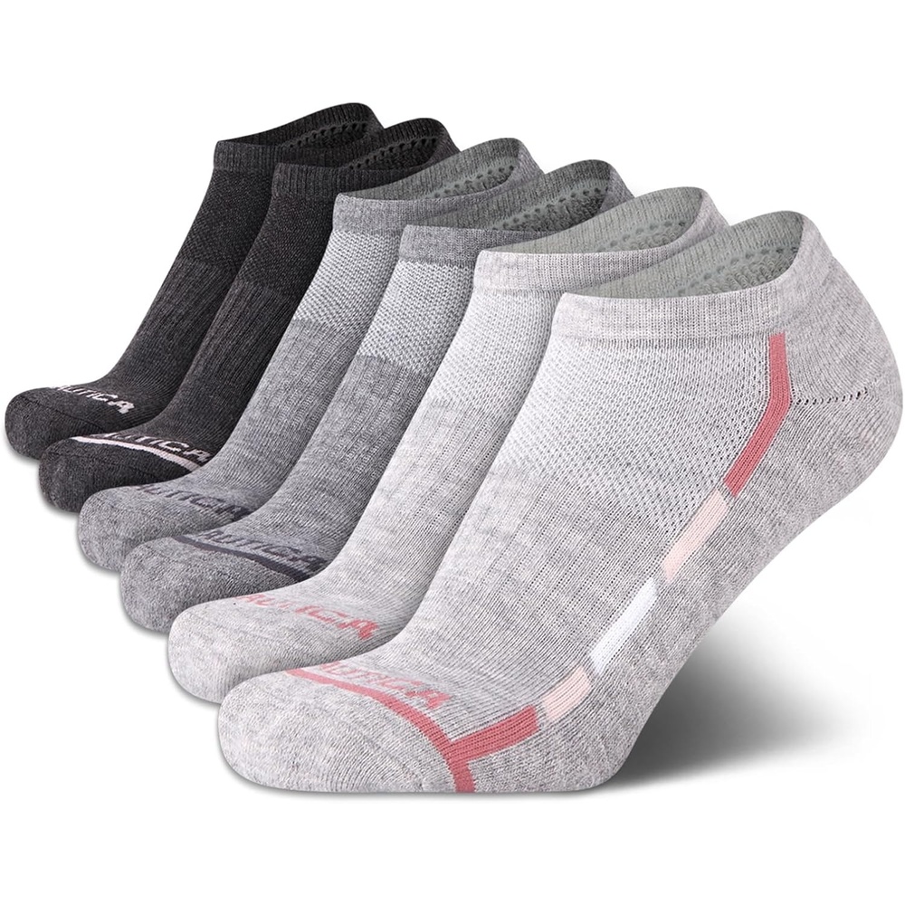 image:imageNautica Womens Low Cut Socks 6 Pack Breathable Mesh Cushioned Athletic Performance No Show Socks for WomenGrey Assorted
