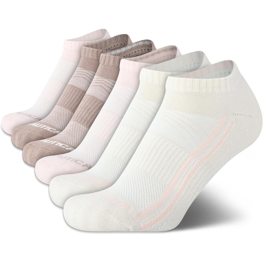 image:imageNautica Womens Low Cut Socks  6 Pack Breathable Mesh Cushioned Athletic Performance No Show Socks for WomenTan Assorted