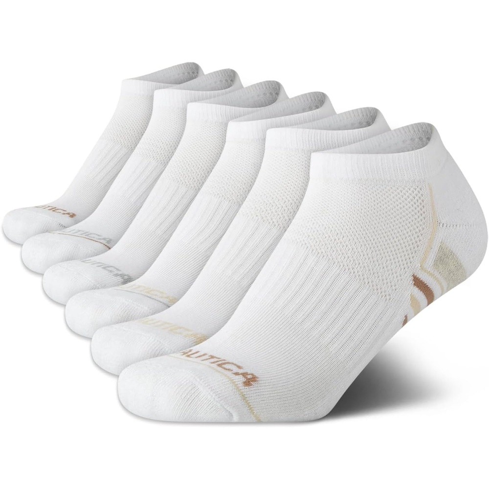image:imageNautica Womens Low Cut Socks 6 Pack Soft Stretch Breathable Mesh Cushioned Athletic Performance No Show Socks for WomenAll White