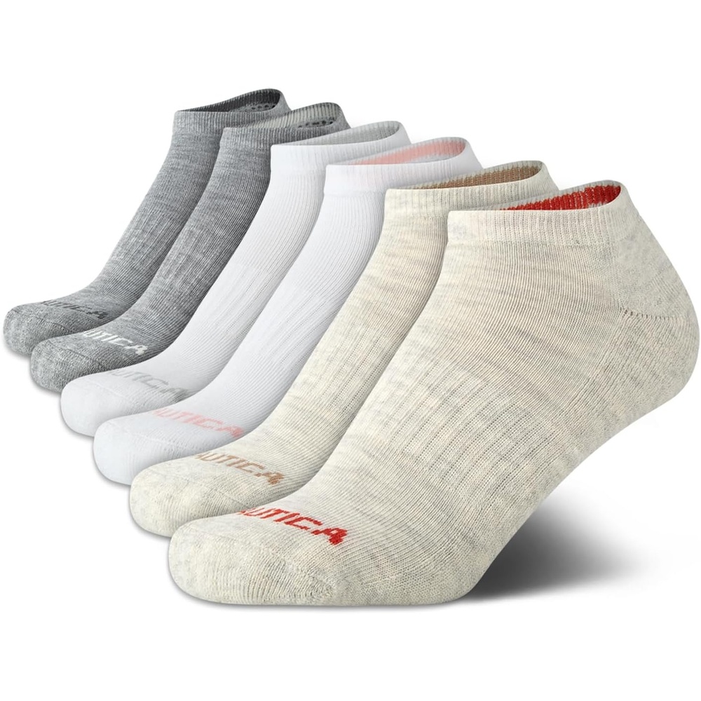image:imageNautica Womens Low Cut Socks 6 Pack Soft Stretch Breathable Mesh Cushioned Athletic Performance No Show Socks for WomenBeigeWhiteGrey