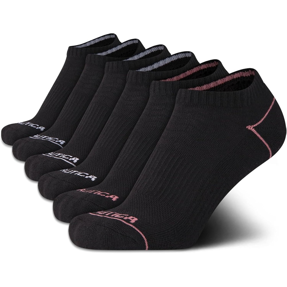 image:imageNautica Womens Low Cut Socks 6 Pack Soft Stretch Breathable Mesh Cushioned Athletic Performance No Show Socks for WomenBlack Logo