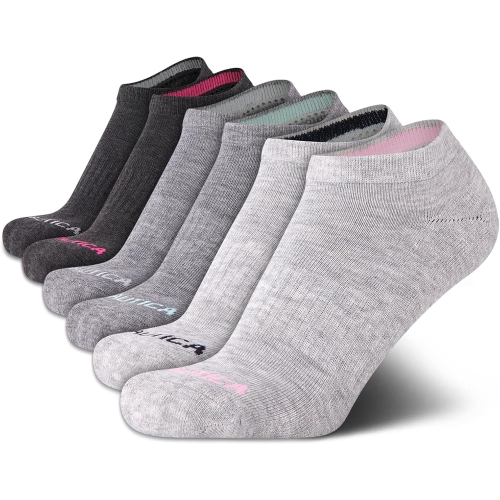 image:imageNautica Womens Low Cut Socks 6 Pack Soft Stretch Breathable Mesh Cushioned Athletic Performance No Show Socks for WomenGrey Assorted
