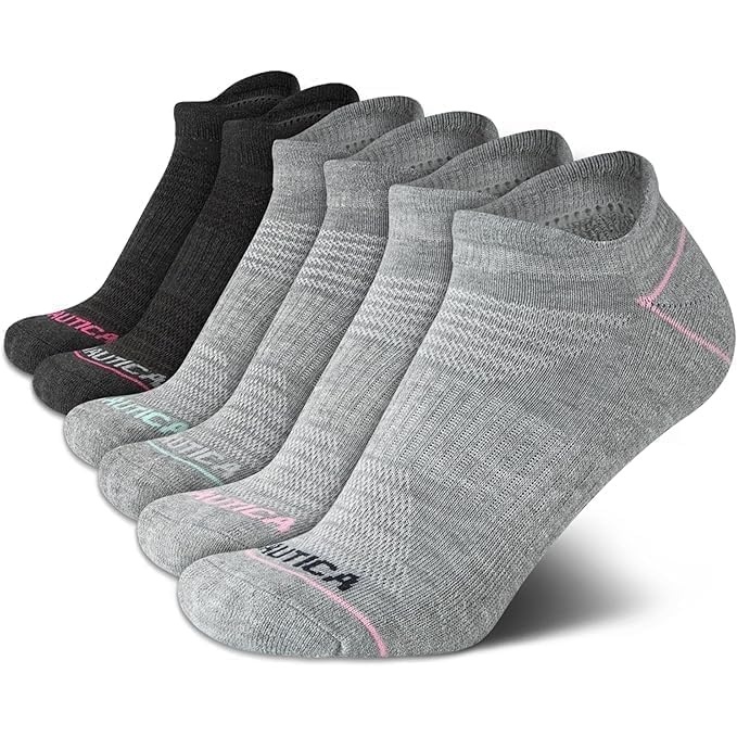 image:imageNautica Womens Low Cut Socks 6 Pack Soft Stretch Breathable Mesh Cushioned Athletic Performance No Show Socks for WomenGrey Tab