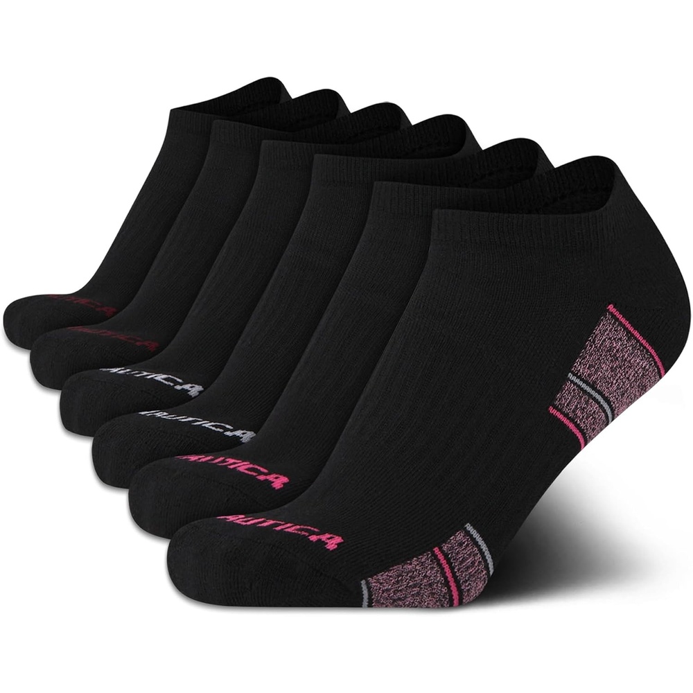 image:imageNautica Womens Low Cut Socks  6 Pack Soft Stretch Breathable Mesh Cushioned Athletic Performance No Show Socks for WomenSolid Black