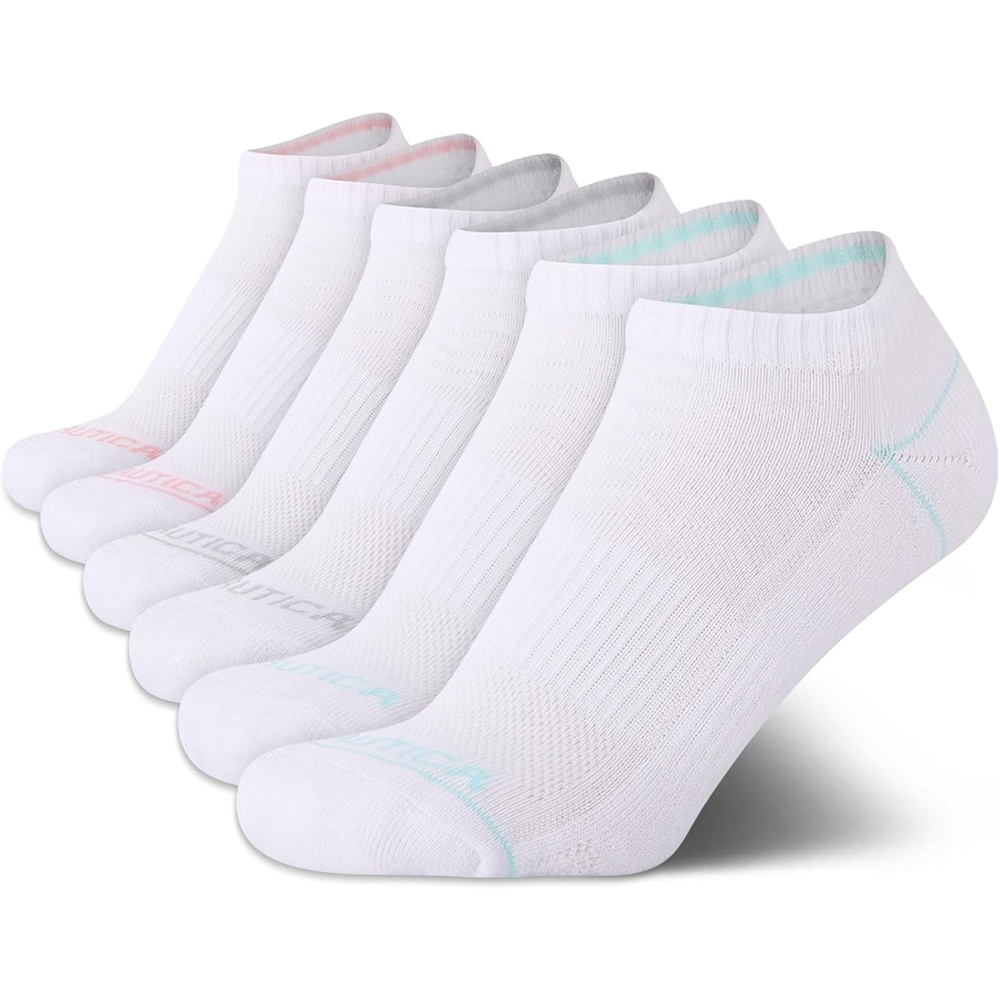 image:imageNautica Womens Low Cut Socks  6 Pack Soft Stretch Breathable Mesh Cushioned Athletic Performance No Show Socks for WomenWhite Logo