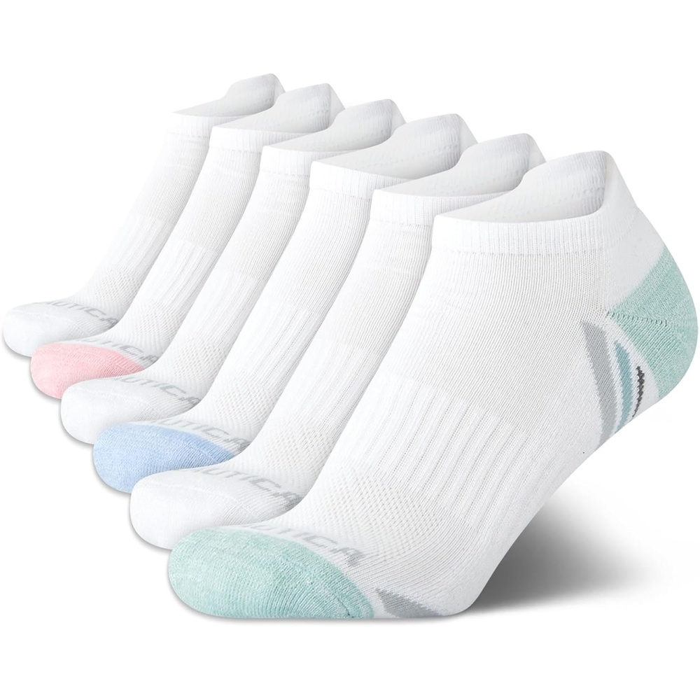 image:imageNautica Womens Low Cut Socks  6 Pack Soft Stretch Breathable Mesh Cushioned Athletic Performance No Show Socks for WomenWhite Pink Tab