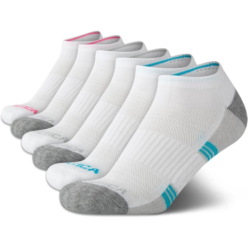 image:imageNautica Womens Low Cut Socks  6 Pack Soft Stretch Breathable Mesh Cushioned Athletic Performance No Show Socks for WomenWhiteBlue