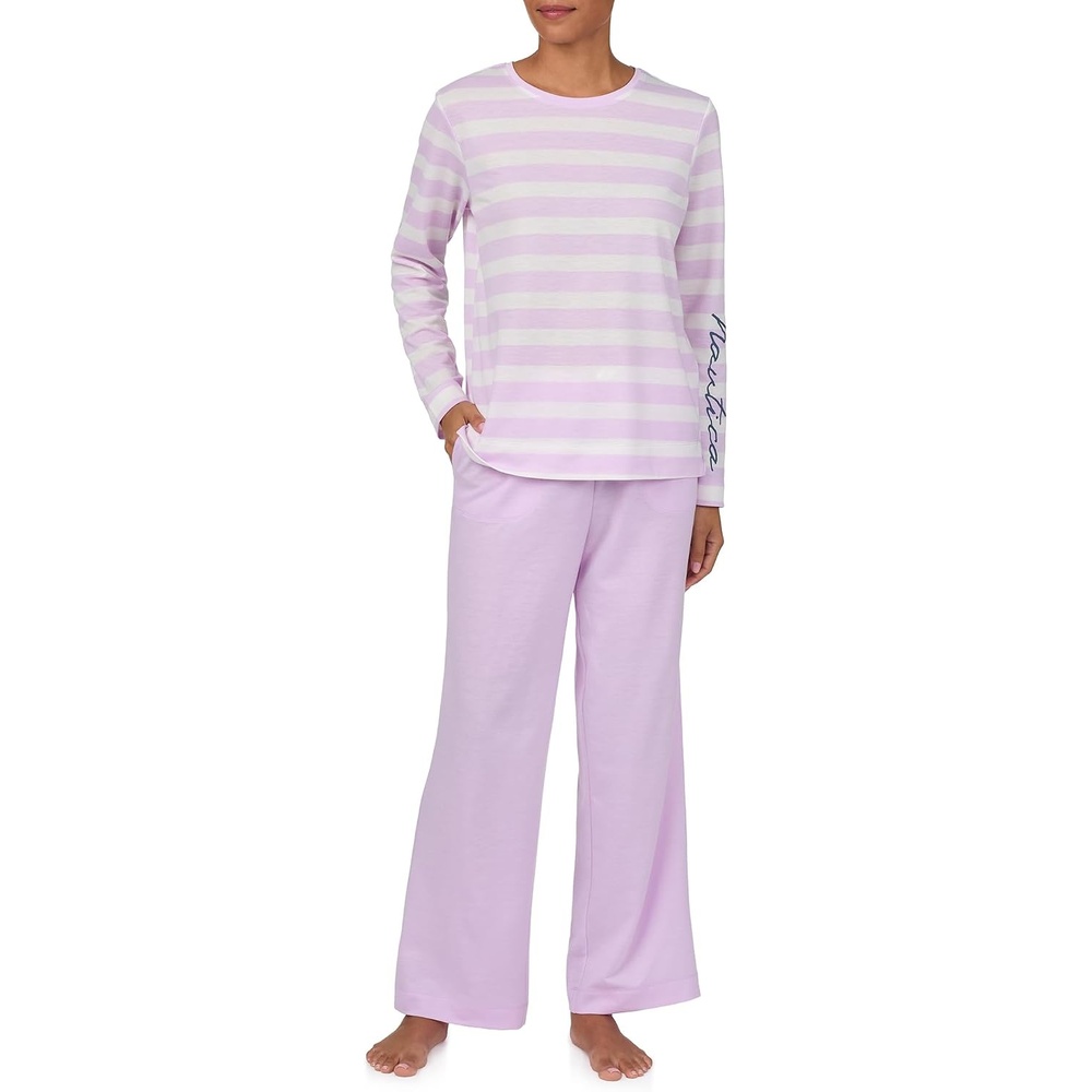 image:imageNautica Womens Matching Sleep amp Lounge Pajama Set Lightweight French Terry Long amp Short Sleeve Top Pants amp Shorts SetsLilac Stripe