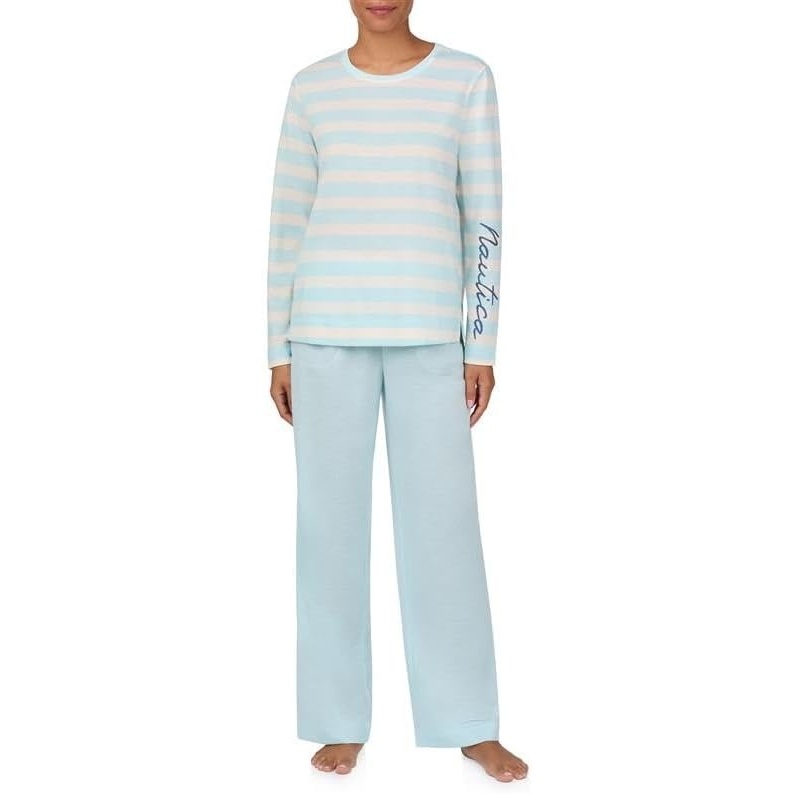 image:imageNautica Womens Matching Sleep amp Lounge Pajama Set Lightweight French Terry Long amp Short Sleeve Top Pants amp Shorts SetsMint Stripe
