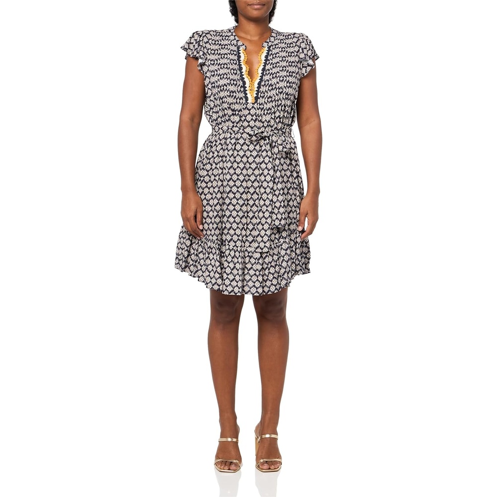 image:imageNautica Womens Mini Length Short Sleeve Foulard Print Popover DressNight Sky Multi