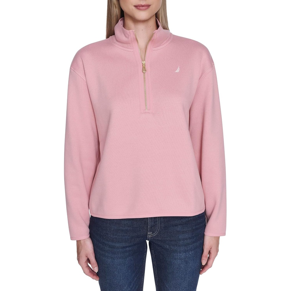image:imageNautica Womens Mockneck Zip Up Fleece JacketNew Bridal Rose