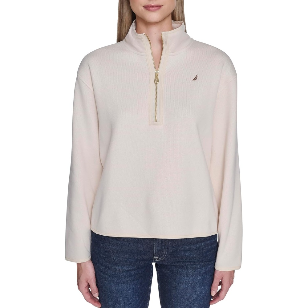 image:imageNautica Womens Mockneck Zip Up Fleece JacketNew White Swan