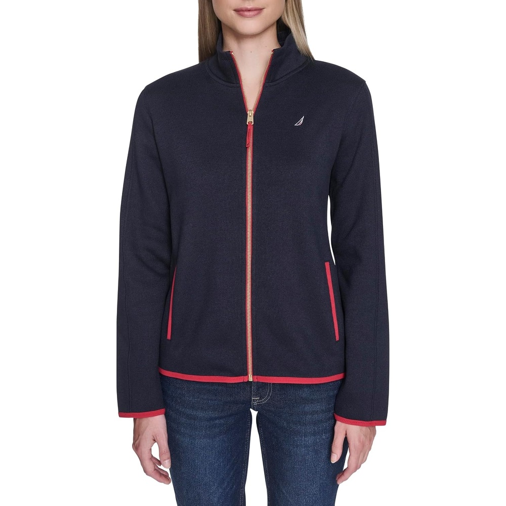 image:imageNautica Womens Mockneck Zip Up Fleece JacketNight Sky