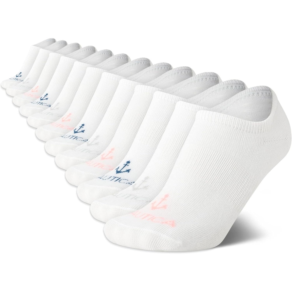 image:imageNautica Womens No Show Socks 6 Pack Soft Stretch Performance Athletic No Show Liner Socks for Women with Non Slip Grip12pk White