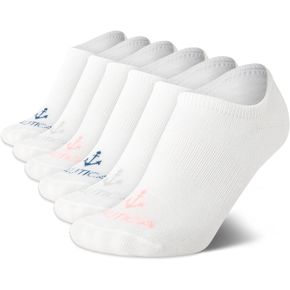 image:imageNautica Womens No Show Socks 6 Pack Soft Stretch Performance Athletic No Show Liner Socks for Women with Non Slip GripAll White
