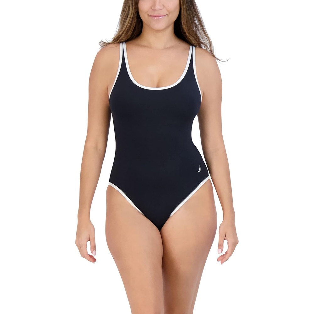 image:imageNautica Womens OnePiece Swimsuit Slimming Tummy Control Bathing Suit QuickDry Fabric Bikini SwimsuitWhite Black