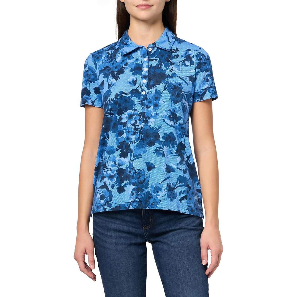 image:imageNautica Womens Polo Short Sleeve Button Placket PoloBlue Multi