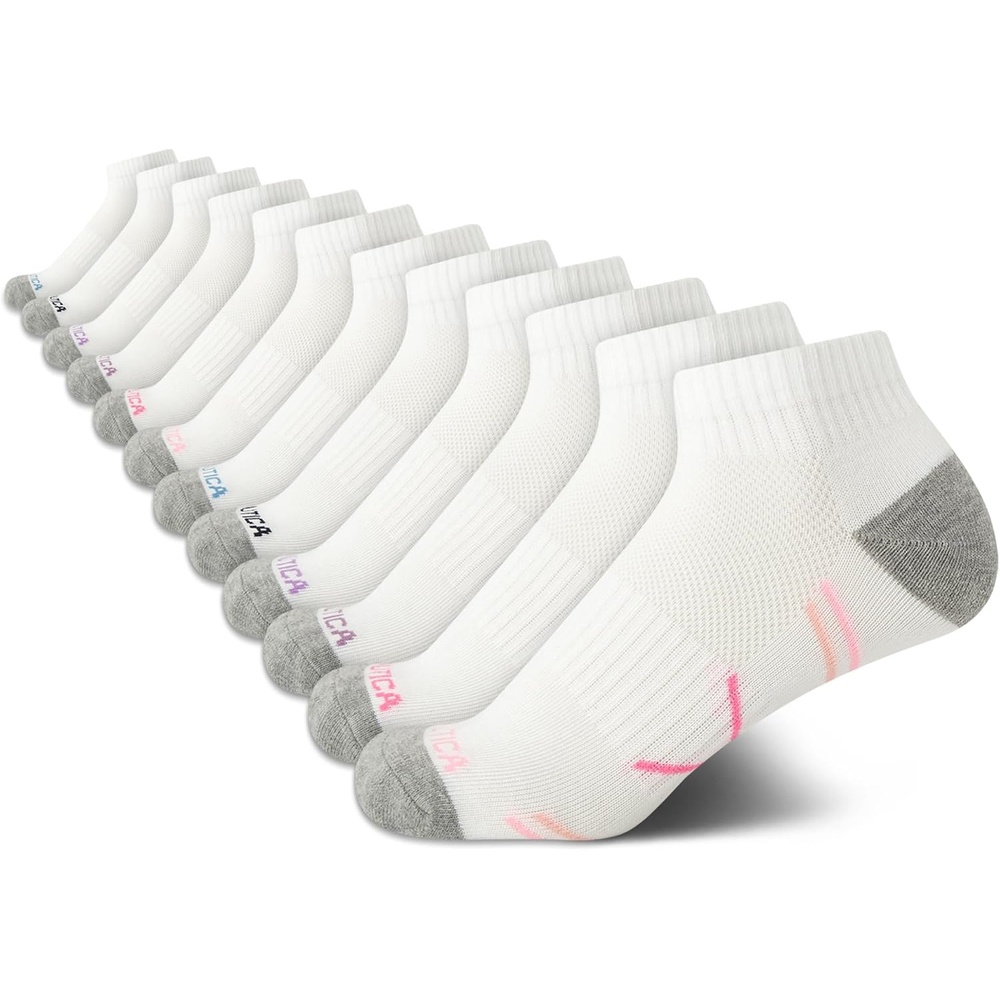 image:imageNautica Womens Quarter Cut Moisture Control Athletic Socks with Cushioned Comfort 12 PackClassic White