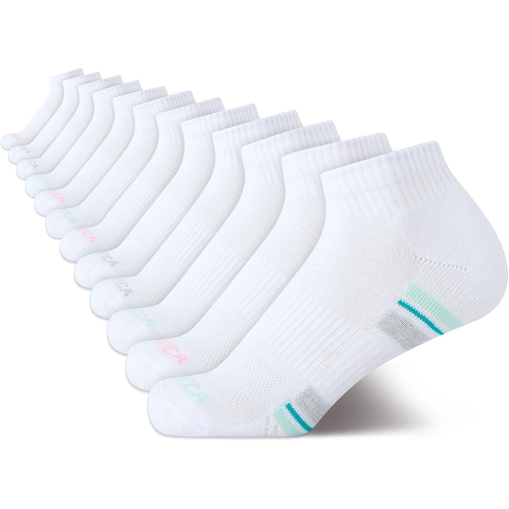 image:imageNautica Womens Quarter Cut Moisture Control Athletic Socks with Cushioned Comfort 12 PackWhiteBlue