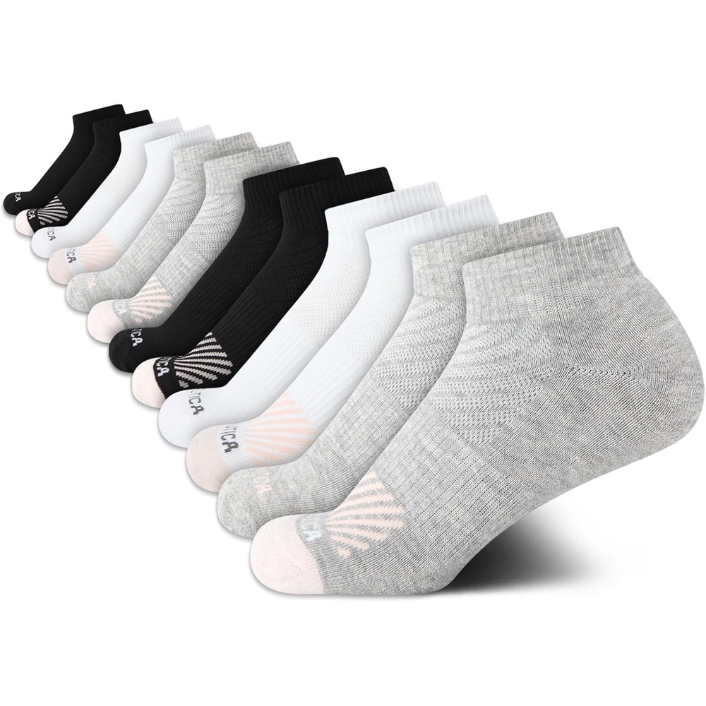 image:imageNautica Womens Quarter Socks 12 Pack Moisture Control Cushioned Athletic Socks for Women for Sport amp Gym Wear Size 410Assorted Logo