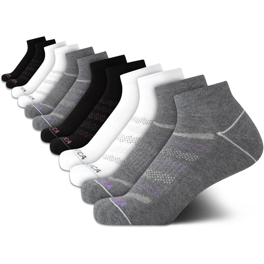 image:imageNautica Womens Quarter Socks 12 Pack Moisture Control Cushioned Athletic Socks for Women for Sport amp Gym Wear Size 410BlackWhiteAsh