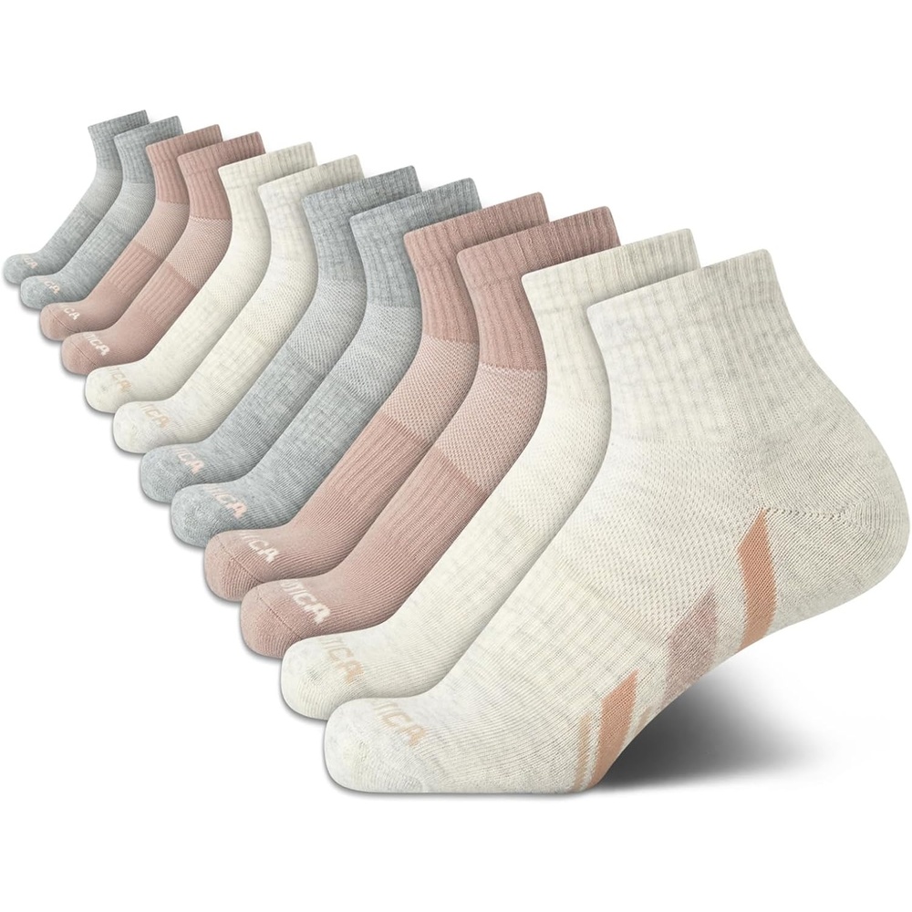 image:imageNautica Womens Quarter Socks 12 Pack Moisture Control Cushioned Athletic Socks for Women for Sport amp Gym Wear Size 410High Quarter Oatmeal Heather