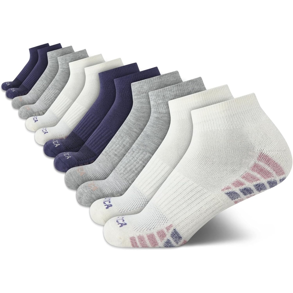 image:imageNautica Womens Quarter Socks 12 Pack Moisture Control Cushioned Athletic Socks for Women for Sport amp Gym Wear Size 410WhiteGreyBlue