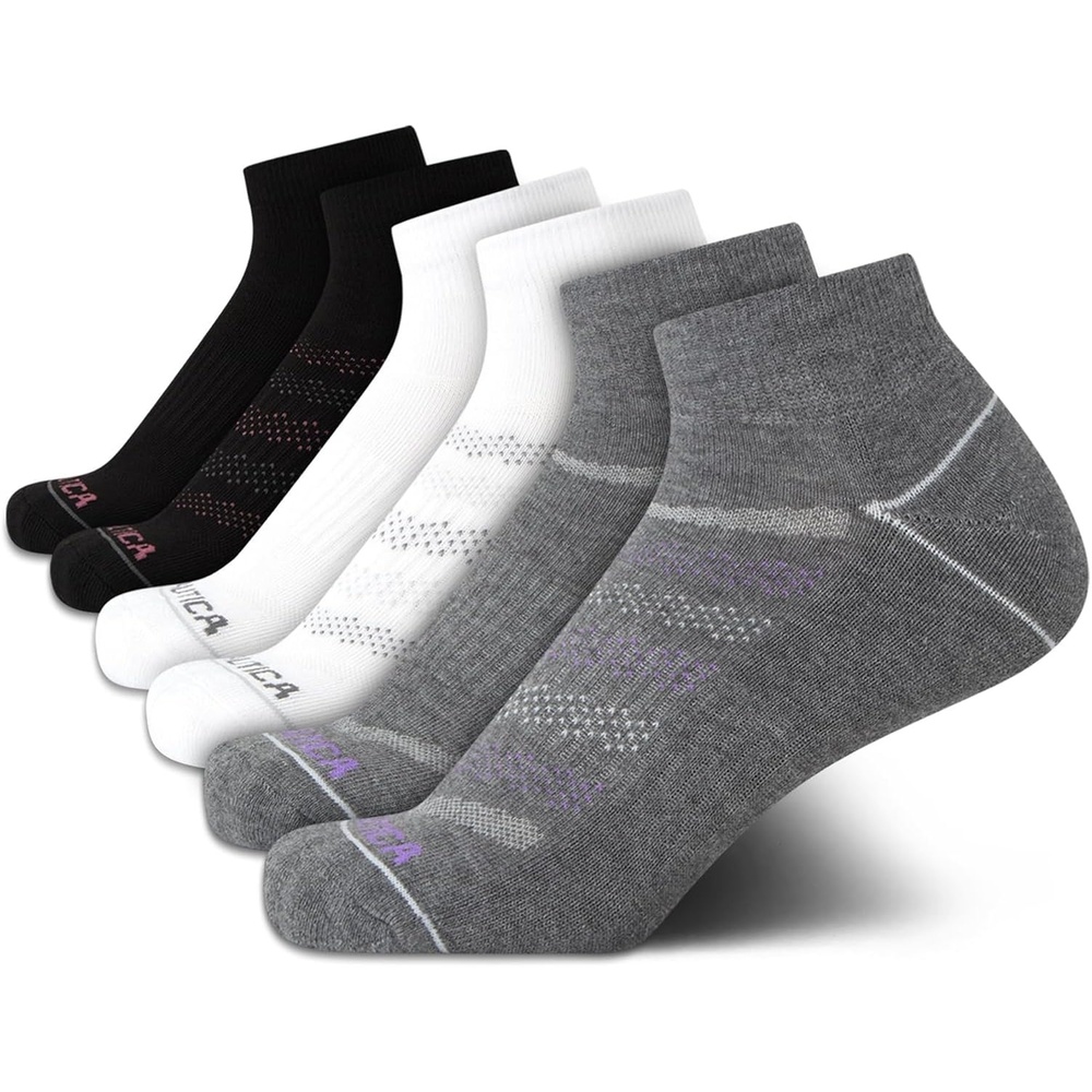 image:imageNautica Womens Quarter Socks 6 Pack Cushioned Athletic Performance Breathable Mesh Womens Ankle Socks Sizes 410BlackWhiteGrey